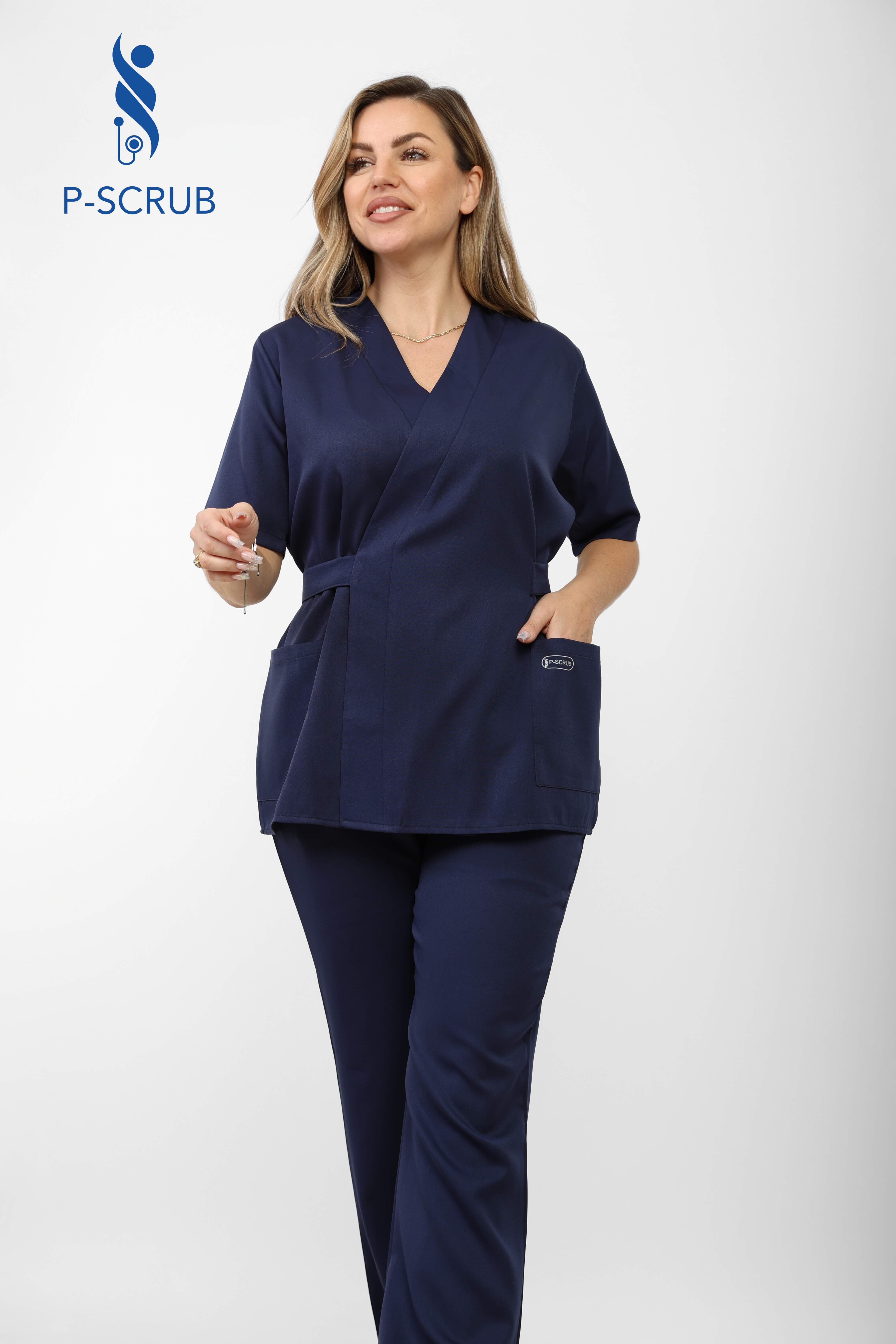 Women Short Sleeve Scrub - navy blue