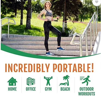 ATEVON Unbreakable Natural Latex Fitness Resistence Bands Set Full Body Exercise Ab Exerciser (Black)