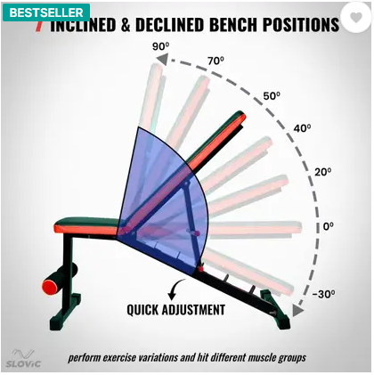 SLOVIC Fitness Bench for Home Gym | 7 Adjustable Positions | Full Body Workout Multipurpose Fitness Bench