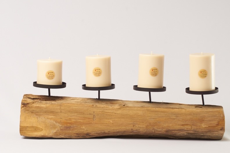Rondin avec 4 bougies cierges 