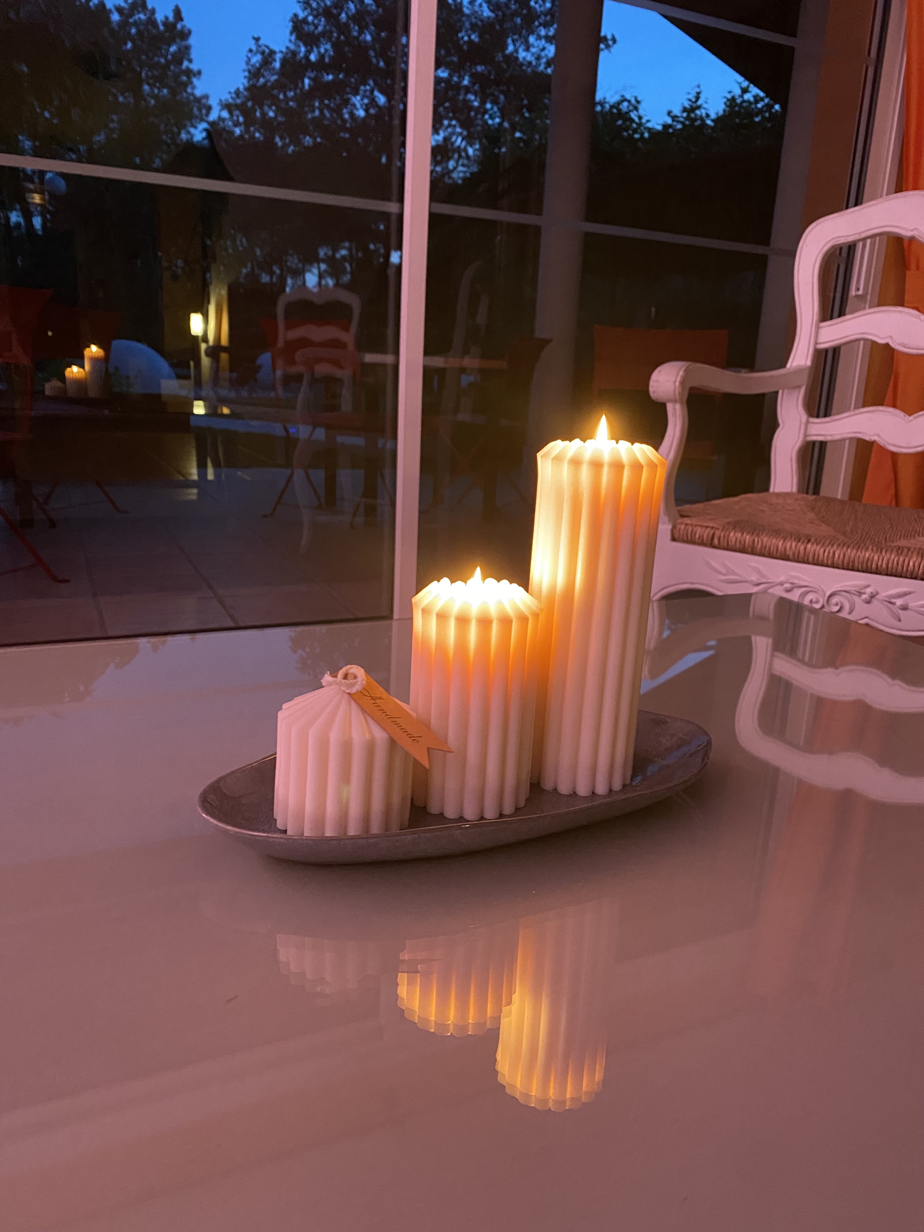 Trio de bougies cannelées 
