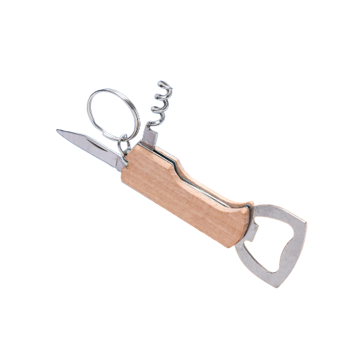 Chaveiro Madeira com Abridor Multifunções