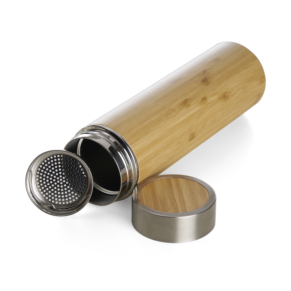 Garrafa Térmica em Bambu 500 mL com Infusor Personalizada