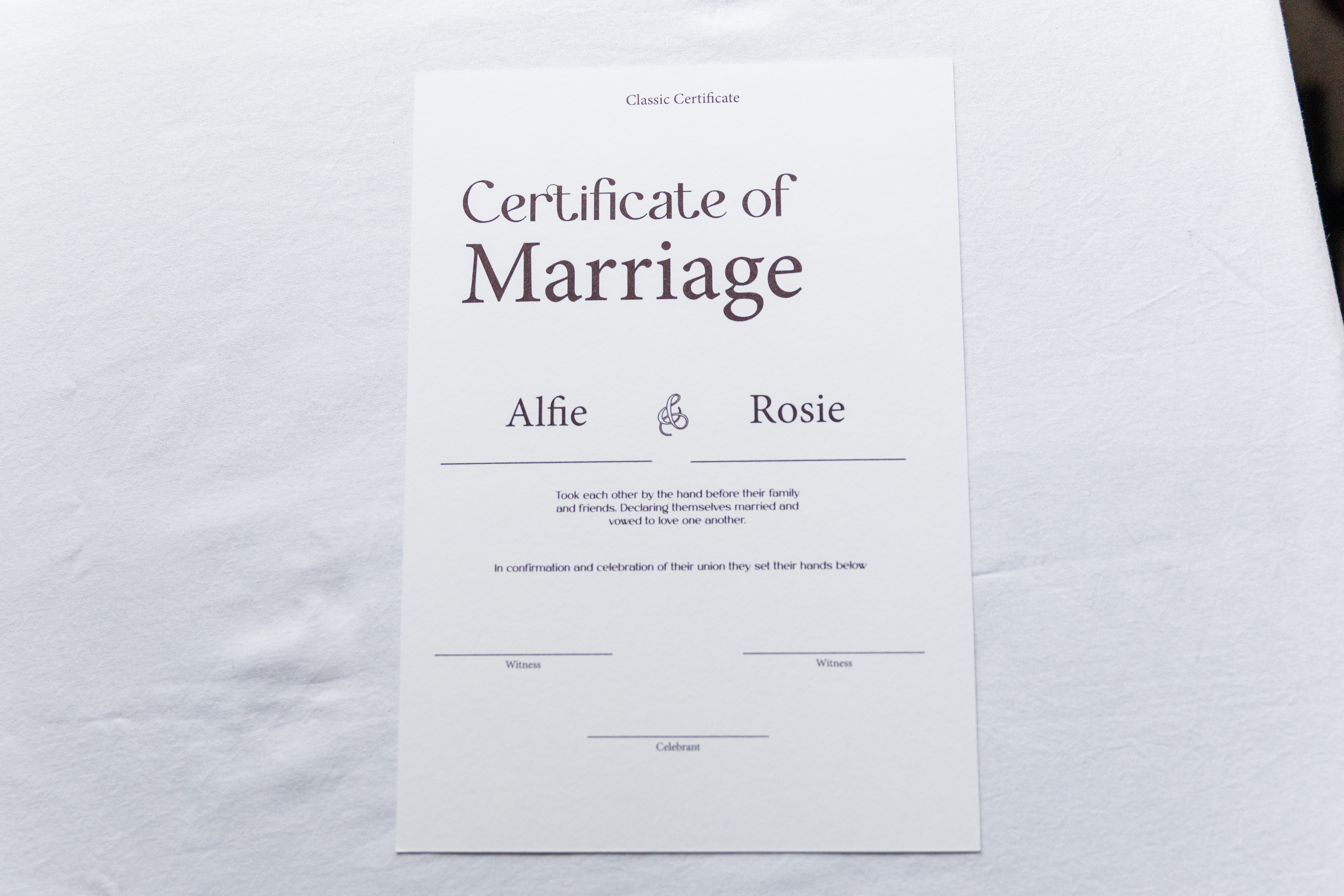 Designer Wedding Certificate Piece | Tailored Ceremonial Documentation