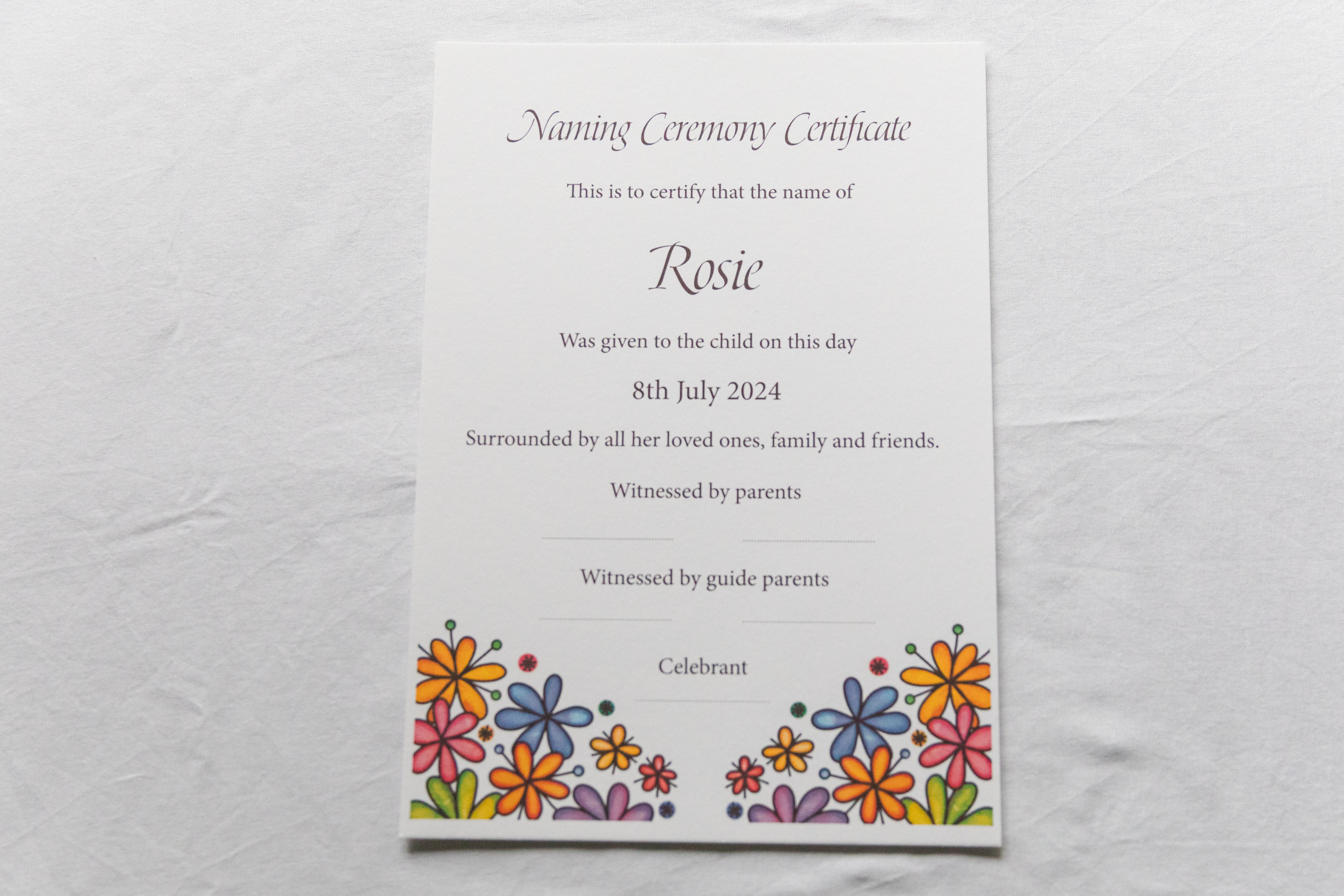 A beautifully designed certificate to commemorate your child’s special day.