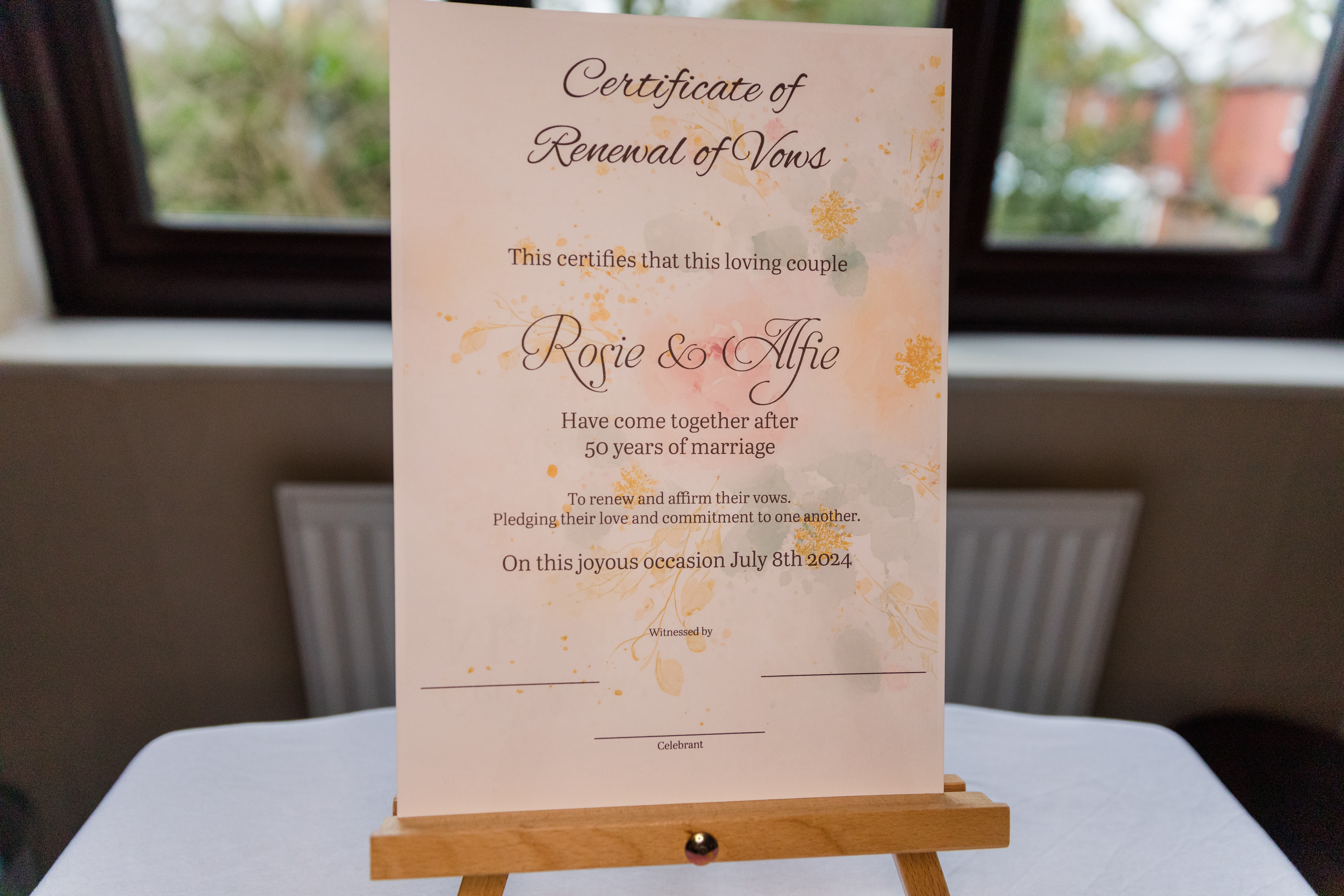 Handmade Wedding Renewal Certificate – Elegant Calligraphy Design