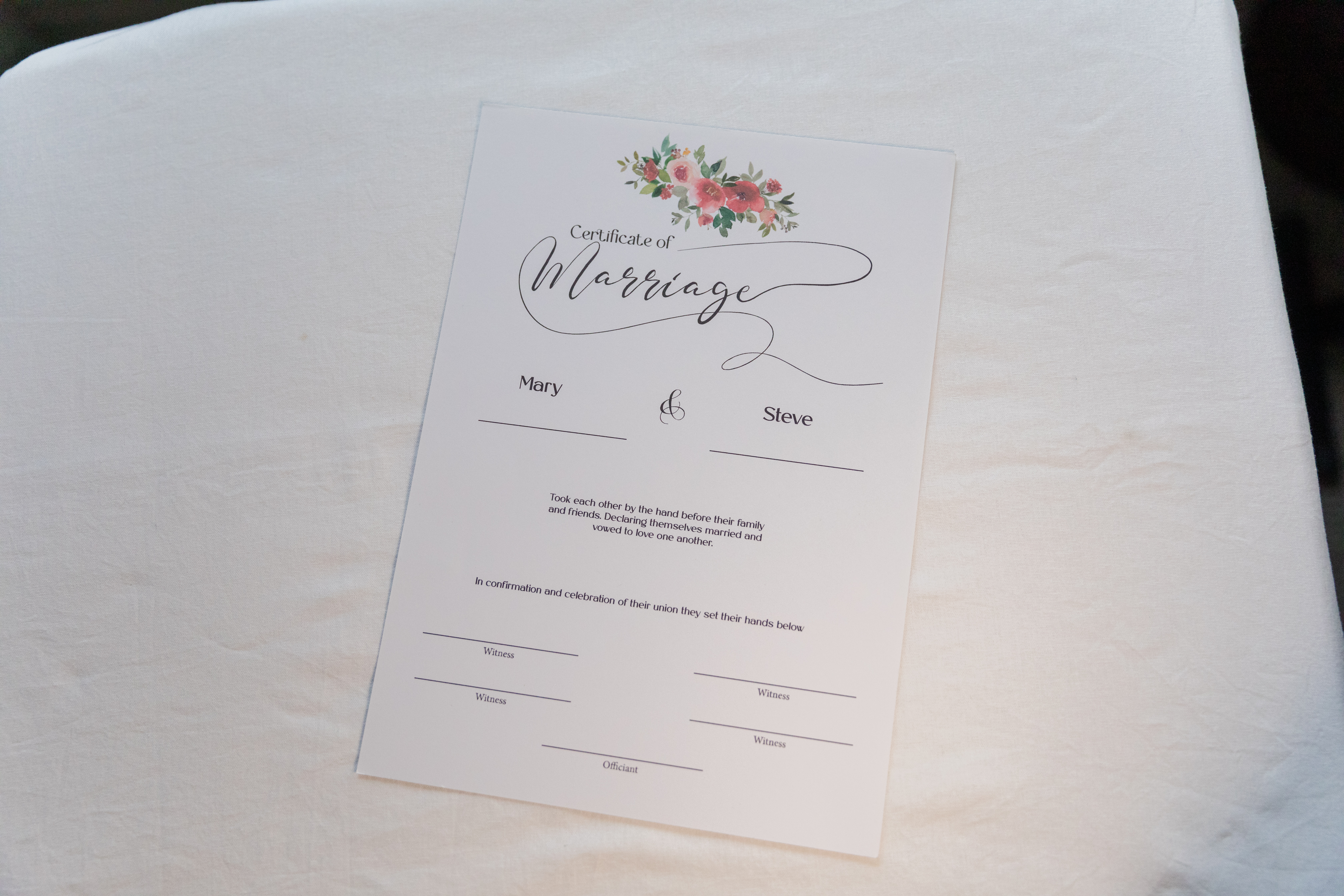 Signature Marriage Keepsake | Custom Calligraphy Wedding Certificate