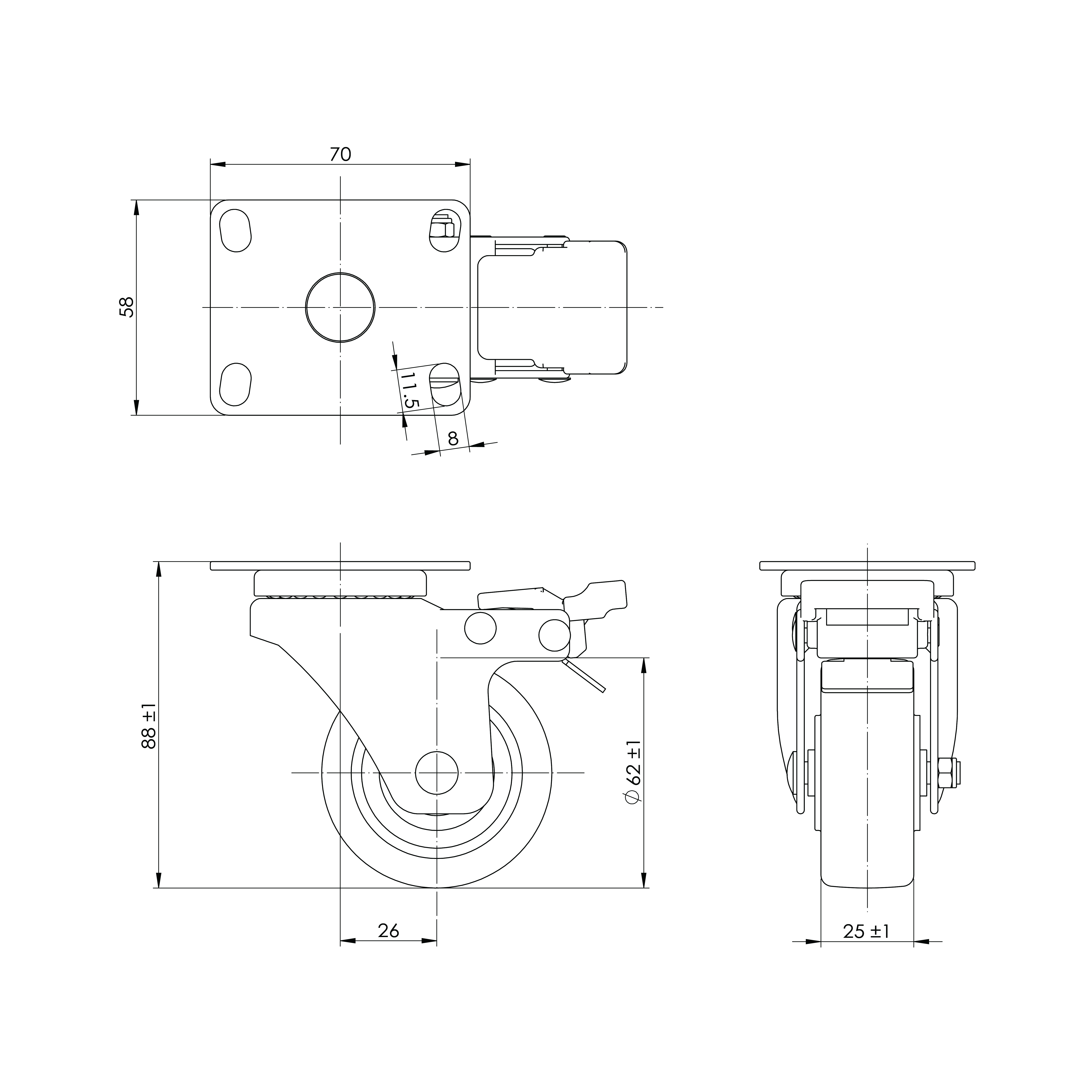 2-1/2" TPR煞車輪 <另有三分粗牙 四分粗牙>