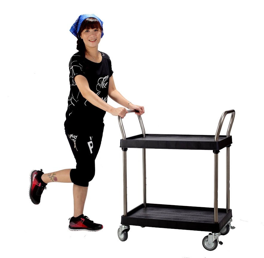 不鏽鋼管雙層塑鋼手推車