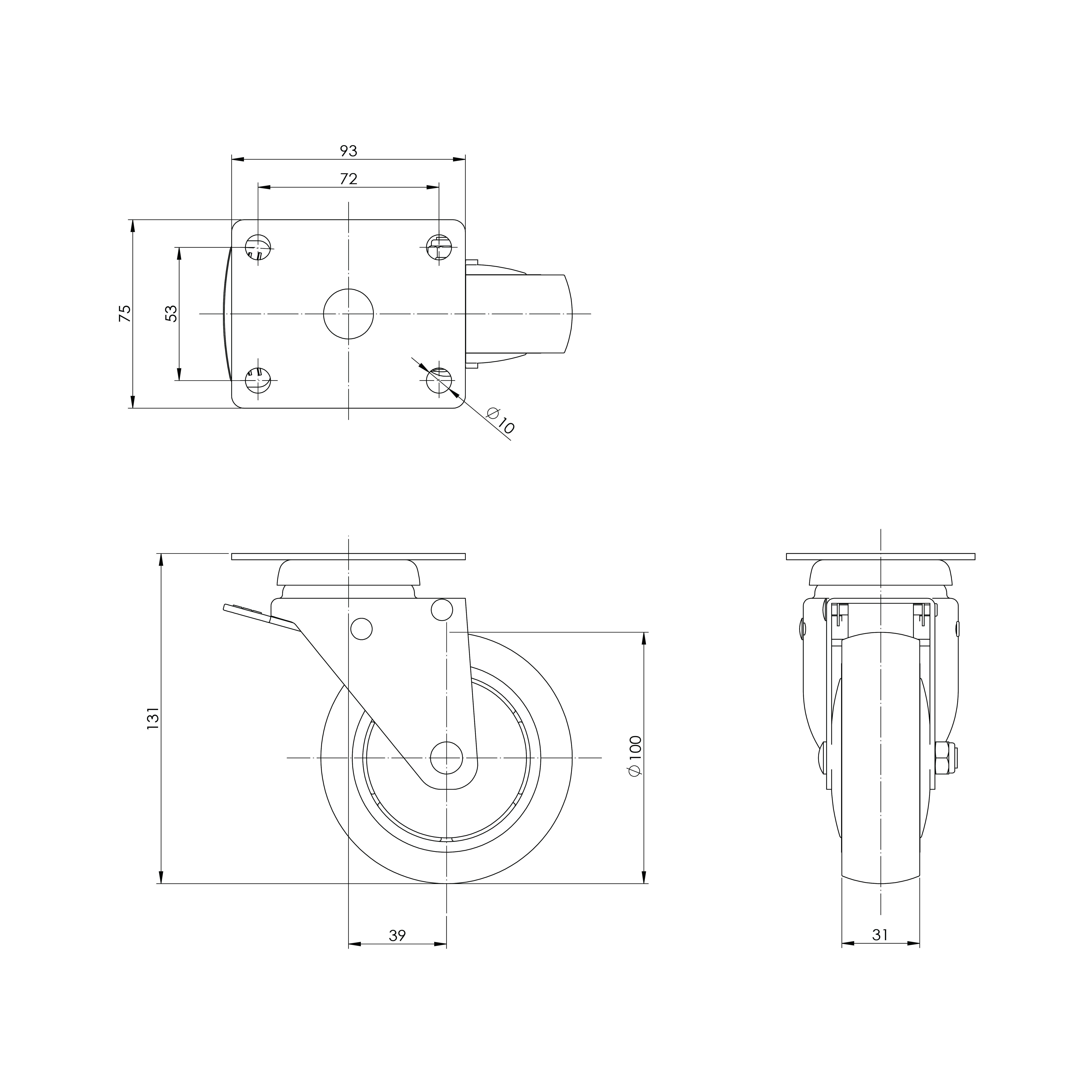4"TPR煞車輪 <另有 四分粗牙 五分粗牙>