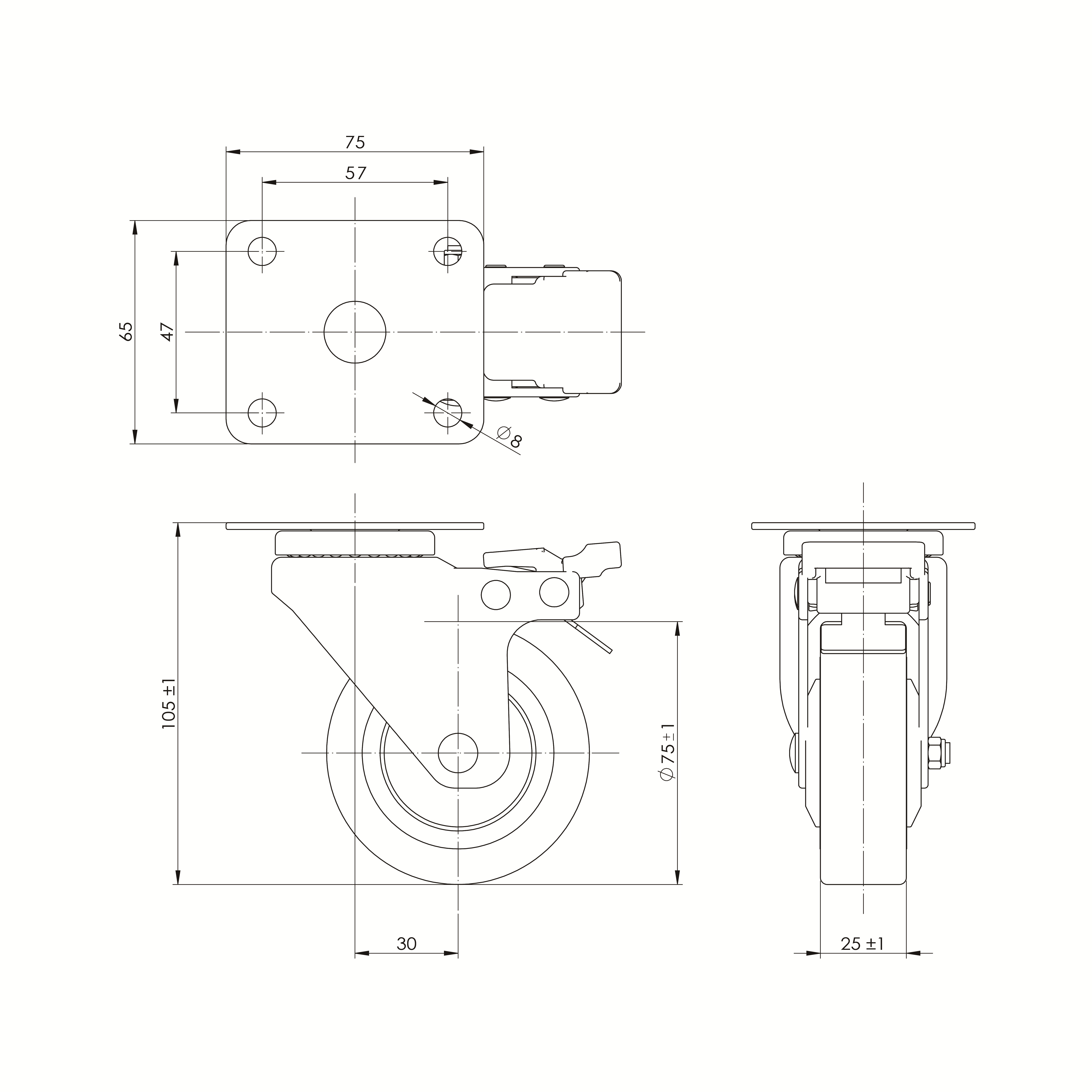 3"TPR 煞車輪 <另有 三分粗牙 四分粗牙>