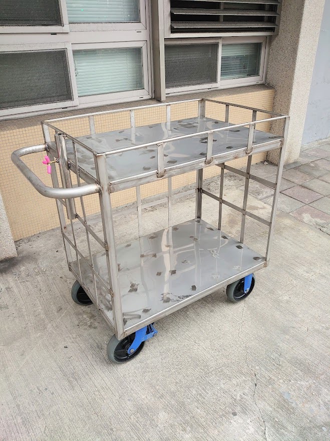 8"塑鋼煞車輪雙層白鐵推車