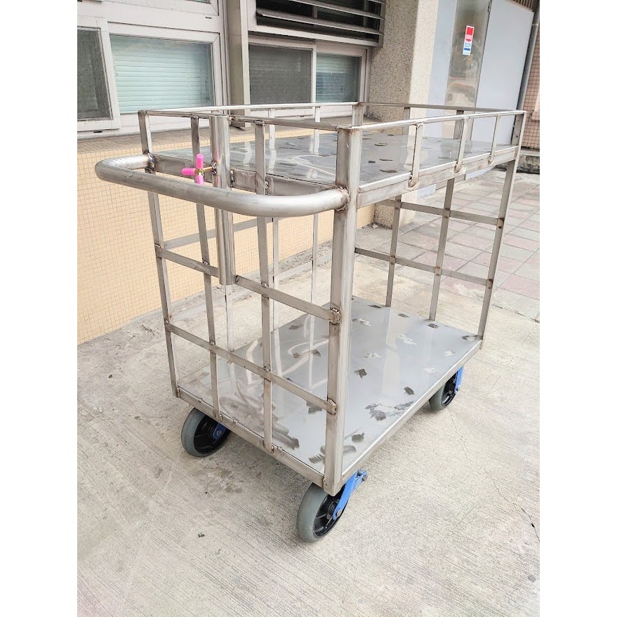 8"塑鋼煞車輪雙層白鐵推車