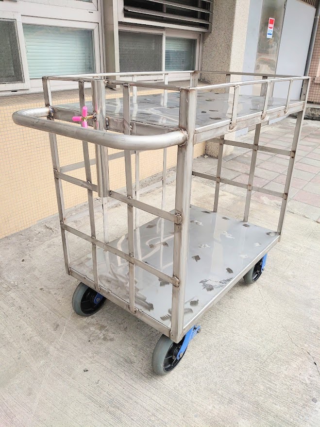 8"塑鋼煞車輪雙層白鐵推車