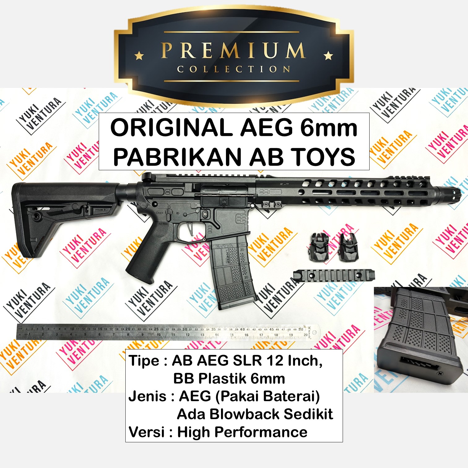 (LIMITED) ABAEGSLR, AB AEG M4 SLR 12 Inch ORIGINAL AEG 6mm PABRIKAN (Ada Blowback Sedikit) PREMIUM New Batch 2026