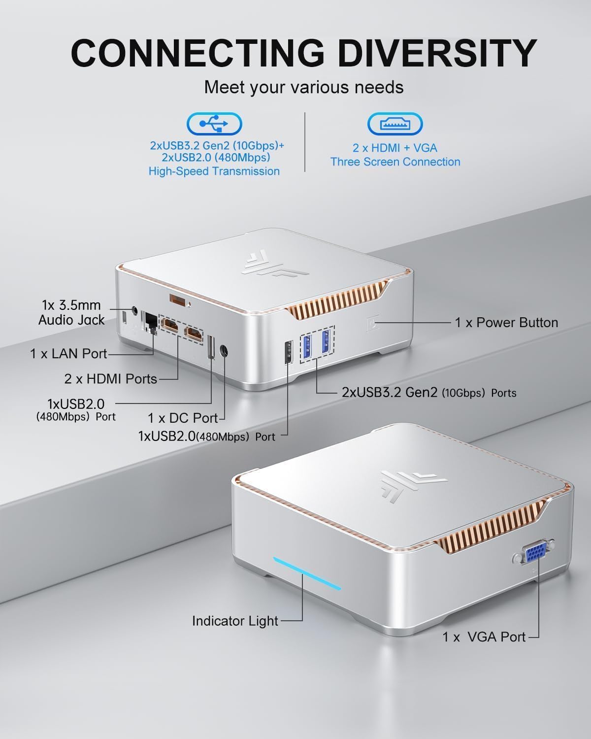 KAMRUI GK3Plus Mini PC, 12e génération Alder Lake - N95 (jusqu'à 3,4 GHz)  Mini PC, Micro PC Gigabit Ethernet, 4K UHD, double Wi-Fi, BT 4.2 Mini ordinateur de bureau