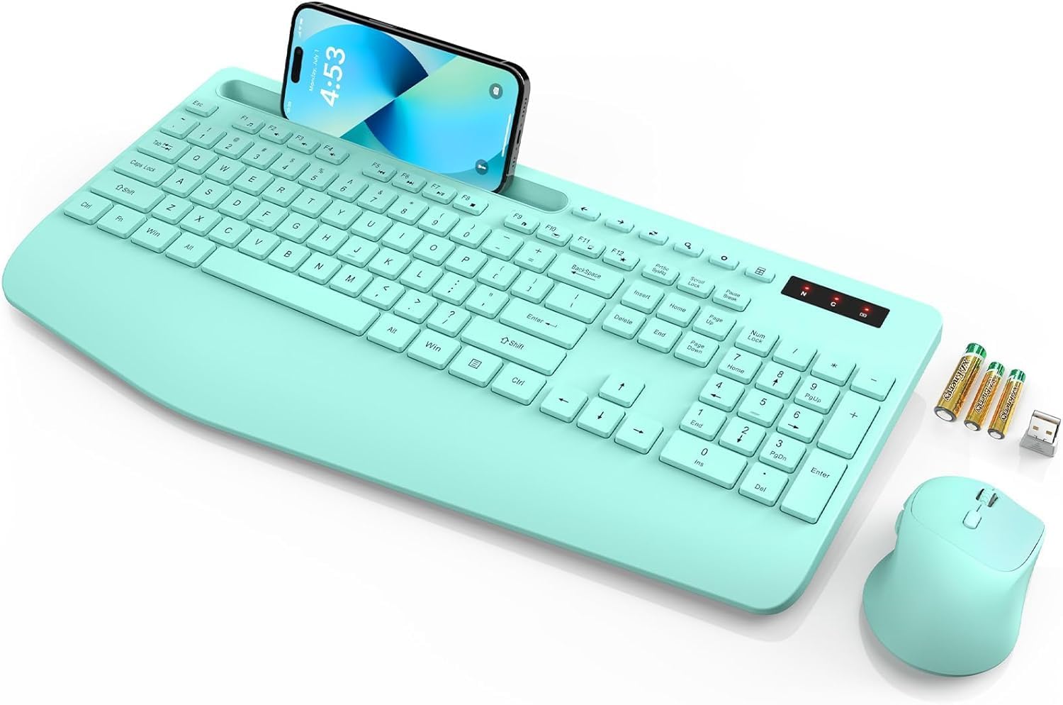 Clavier et souris sans fil, repose-poignet ergonomique, support de téléphone, clavier sans décalage 2,4 G, ensemble silencieux sans fil pour ordinateur, ordinateur portable, PC, Mac, Windows, école