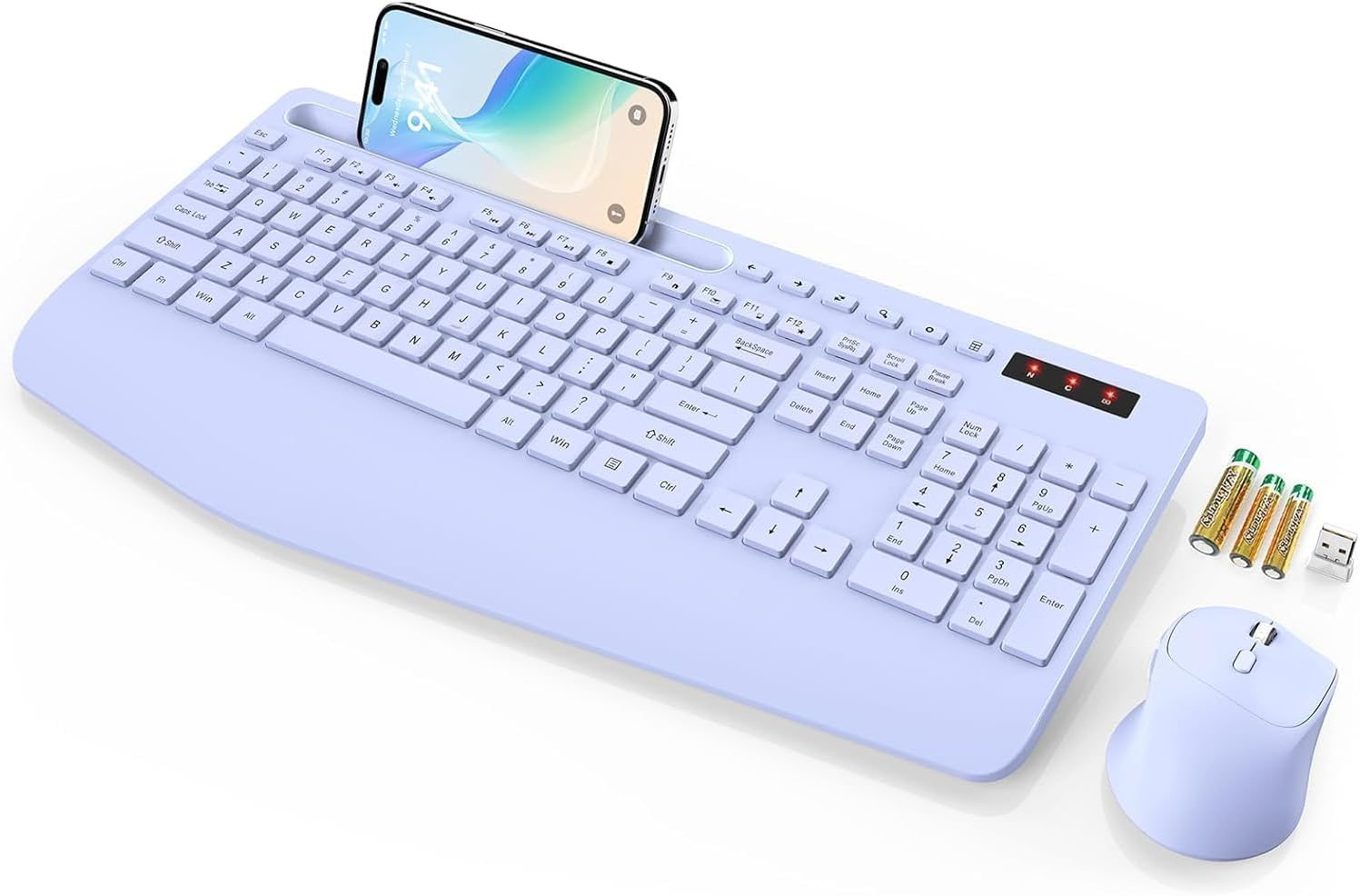 Clavier et souris sans fil, repose-poignet ergonomique, support de téléphone, clavier sans décalage 2,4 G, ensemble silencieux sans fil pour ordinateur, ordinateur portable, PC, Mac, Windows, école