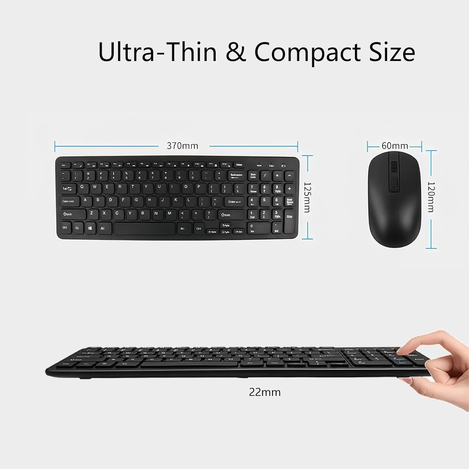 Ensemble clavier et souris sans fil ultra-fin pour bureau | Nano récepteur 2 en 1, 12 touches de raccourci multimédia, pavé numérique, 3 niveaux de DPI | Compatible avec Windows/Mac – Noir