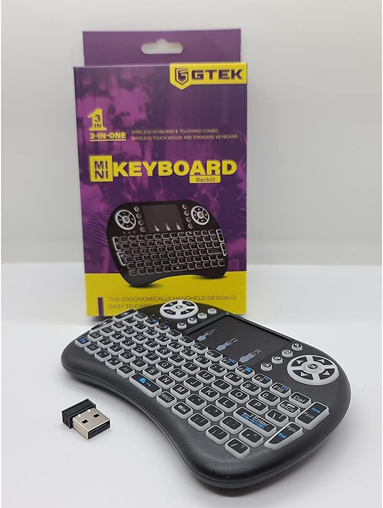 Mini clavier sans fil Gtek avec pavé tactile souris rétroéclairé compatible avec appareils Android/TV/IPTV Box