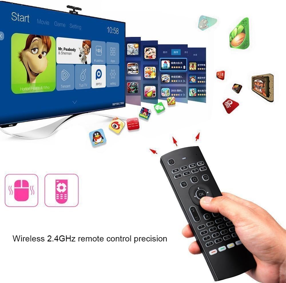 Air Mouse, MX3 Pro Voice Mini clavier, télécommande rétroéclairée, mini clavier sans fil et télécommande IR Learning Air Mouse compatible avec Raspberry Pi, Android TV Box, projecteur, HTPC, Windows