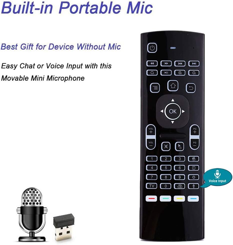 Air Mouse, MX3 Pro Voice Mini clavier, télécommande rétroéclairée, mini clavier sans fil et télécommande IR Learning Air Mouse compatible avec Raspberry Pi, Android TV Box, projecteur, HTPC, Windows