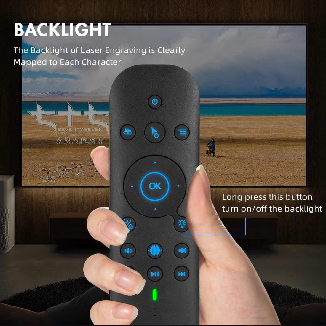Télécommande vocale Bluetooth avec clavier, souris à air, rétroéclairée, rechargeable, 2,4 G WiFi/BT5.0 double mode, apprentissage infrarouge, compatible avec Nvidia Shield, PC, projecteur, Android TV