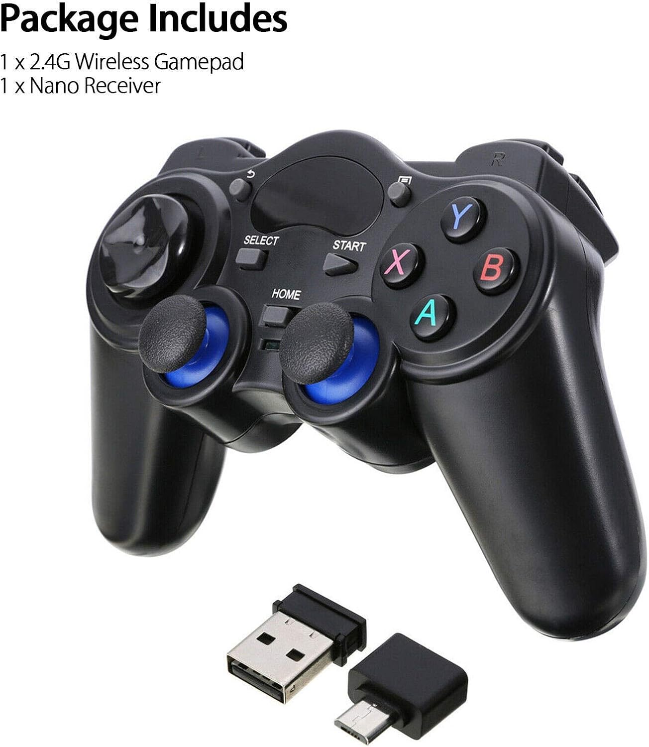FHH 2.4G Wireless Controller Gaming Gamepad Joystick with Cross Key and Action Buttons Battery Powered for Android Tablet Phone PC TV