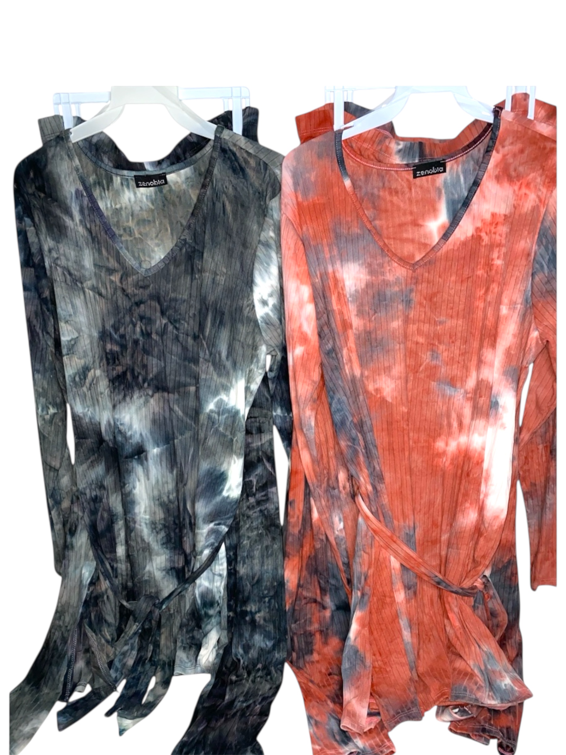 Tie-Dye V-Neck Long Sleeve Pant Set (2x) Sets One Orange / One Grey