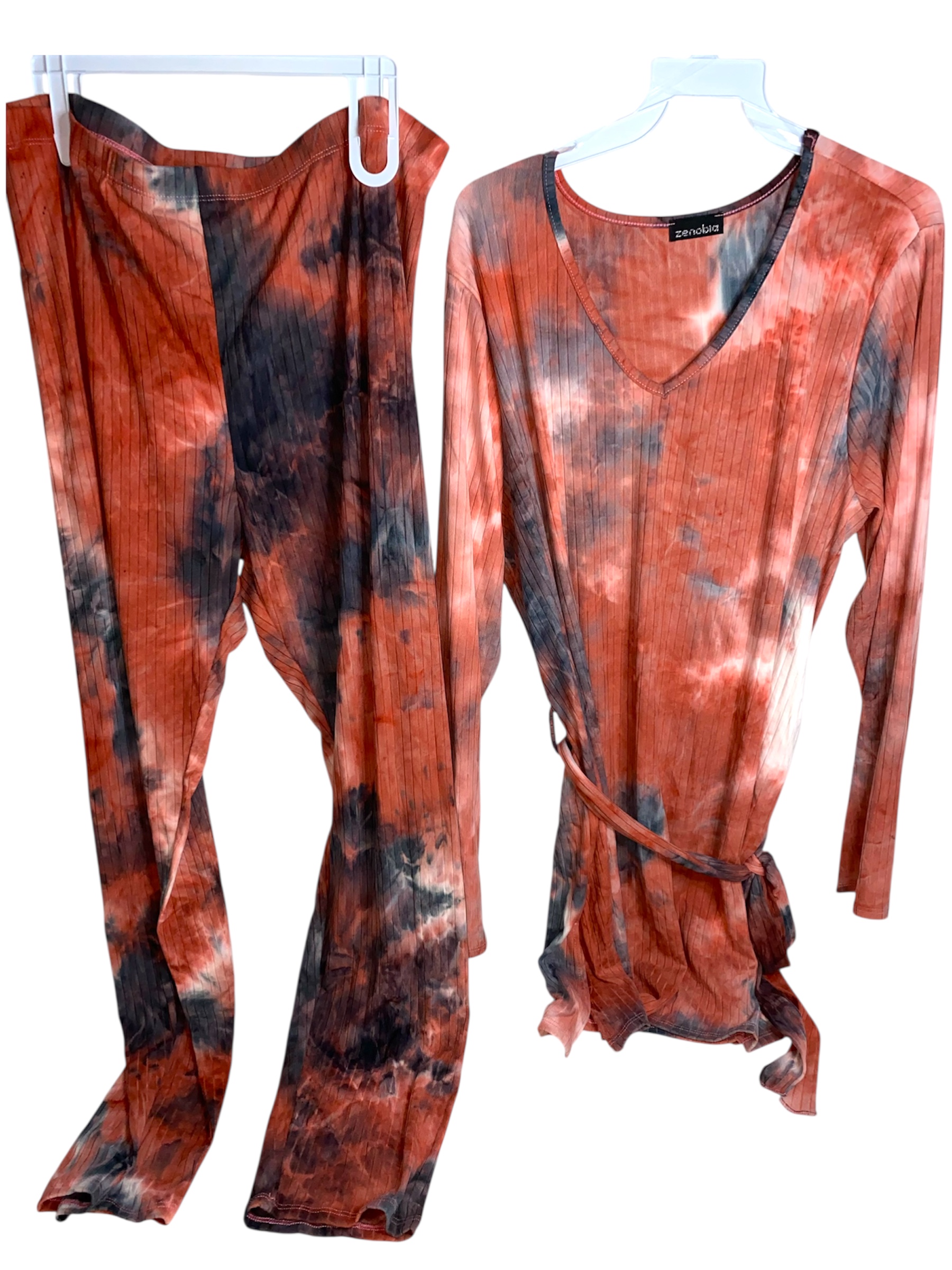 Tie-Dye V-Neck Long Sleeve Pant Set (2x) Sets One Orange / One Grey