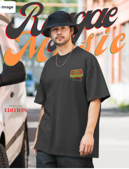 Reggae Music Embroidery Cassette Faded Collection unisex Oversized faded t-shirt