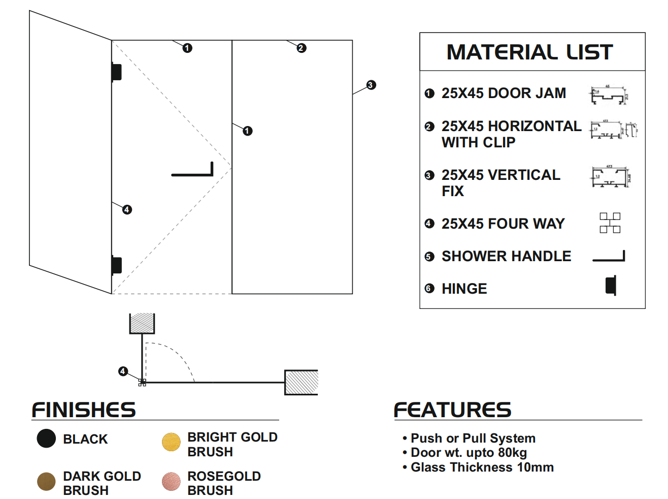 L Type Shower Partition Profile System 