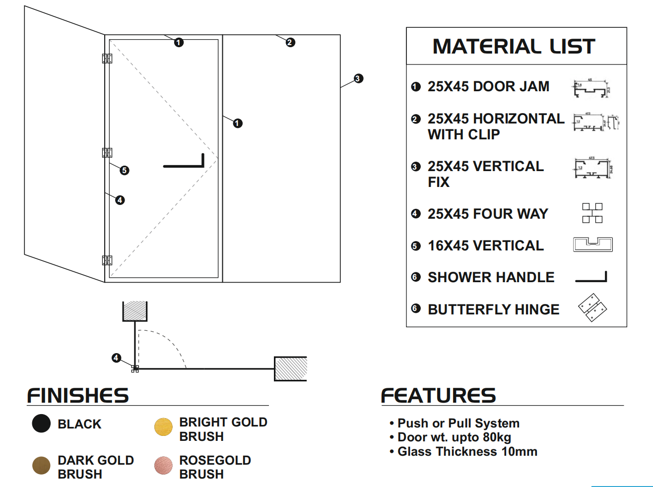 L Type Framed Shower Partition