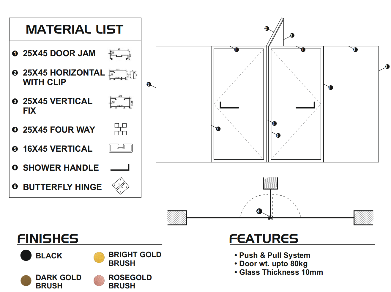 T Type Framed Shower Partiton