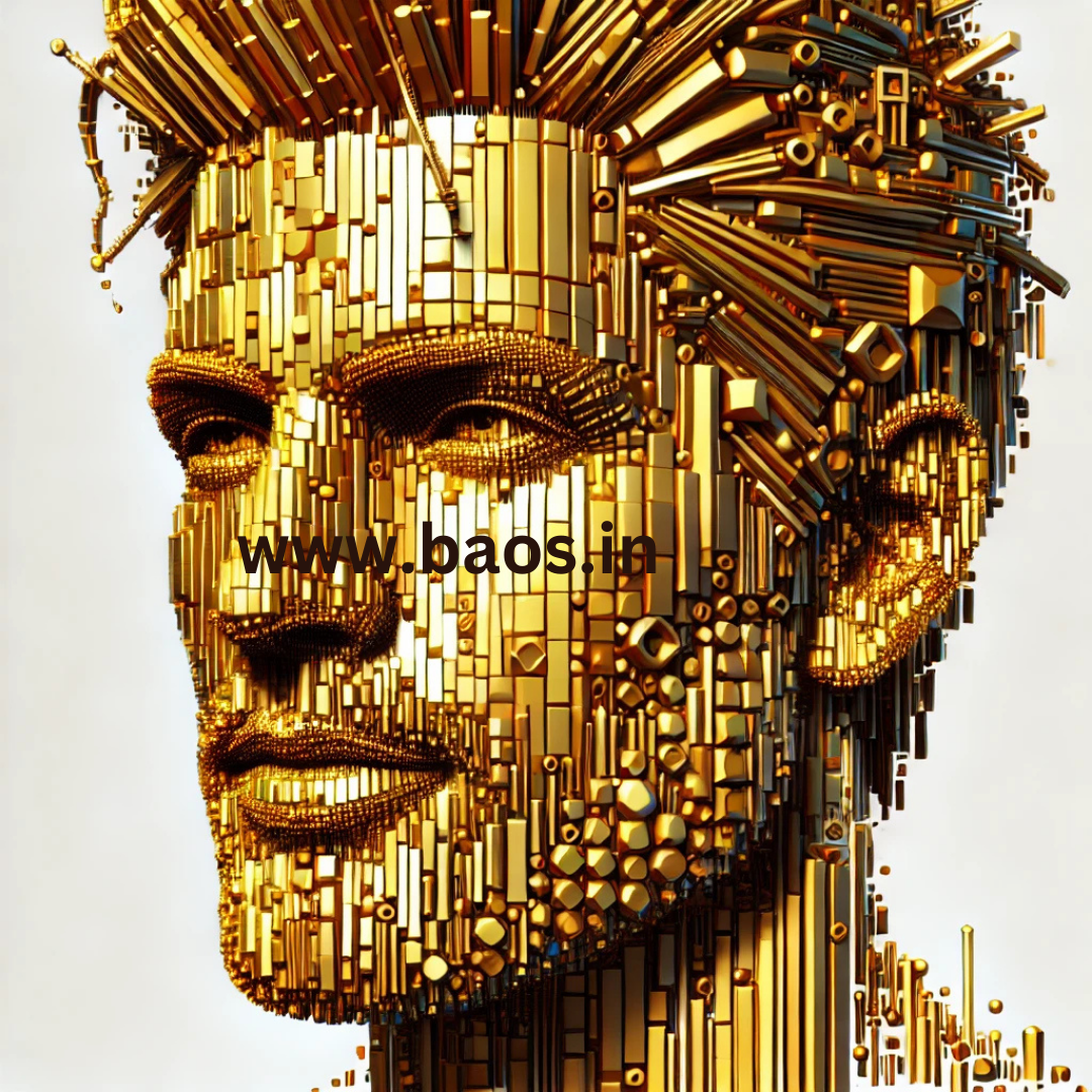 Vibrant Gold 3D Geometric Face Art