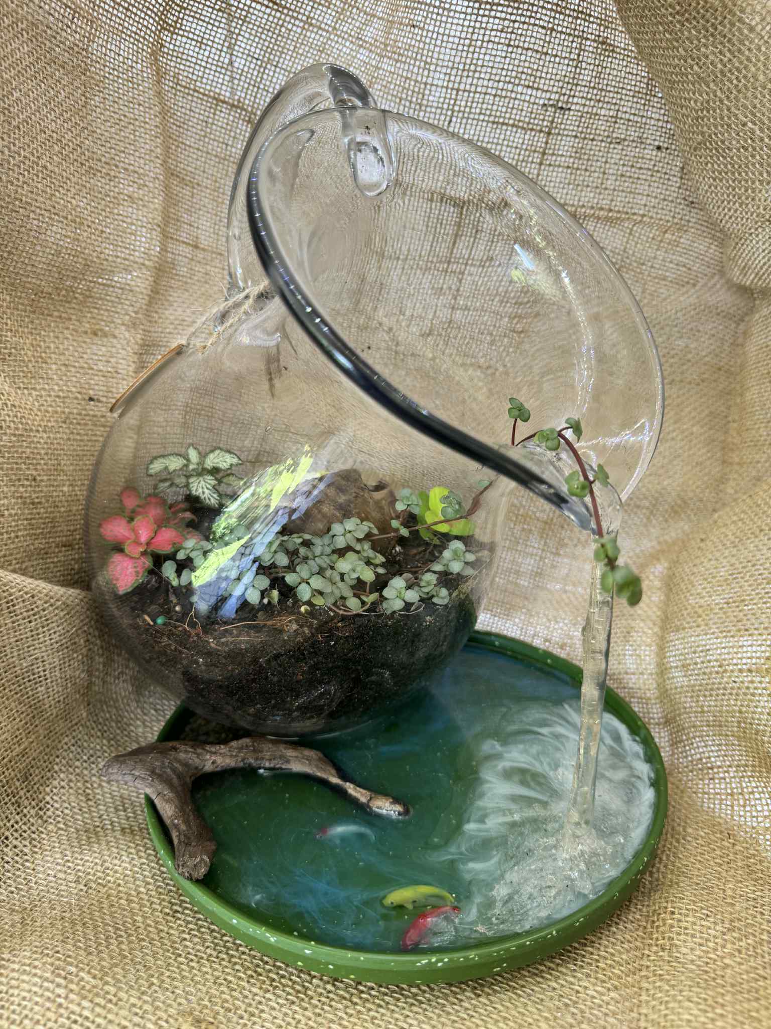 Glass Terrarium with Artistic Waterfall Design