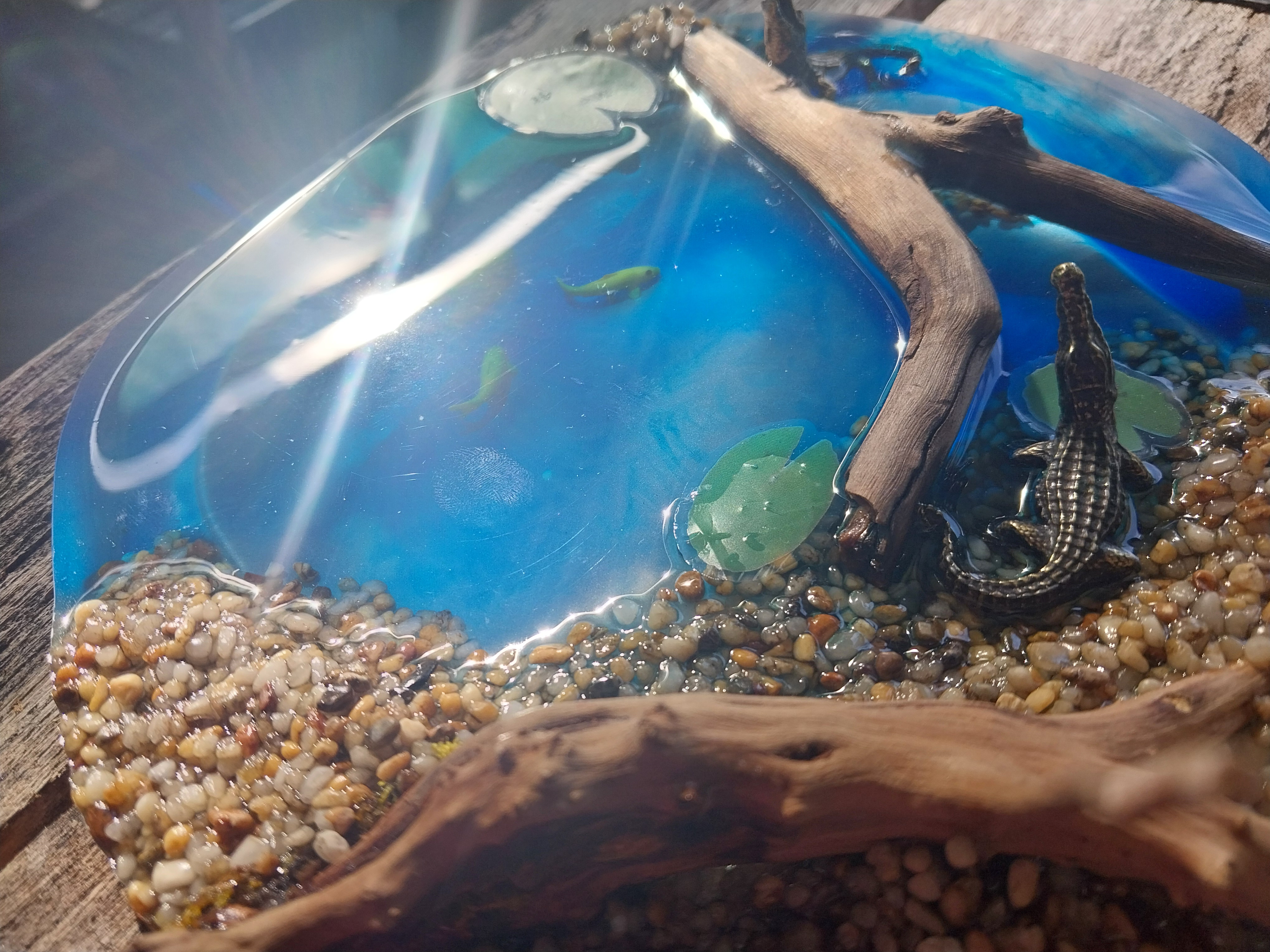 Decorative crocodile pond feature
