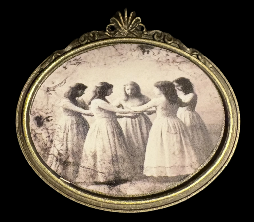 Vintage Oval Brooch with Dancing Ladies