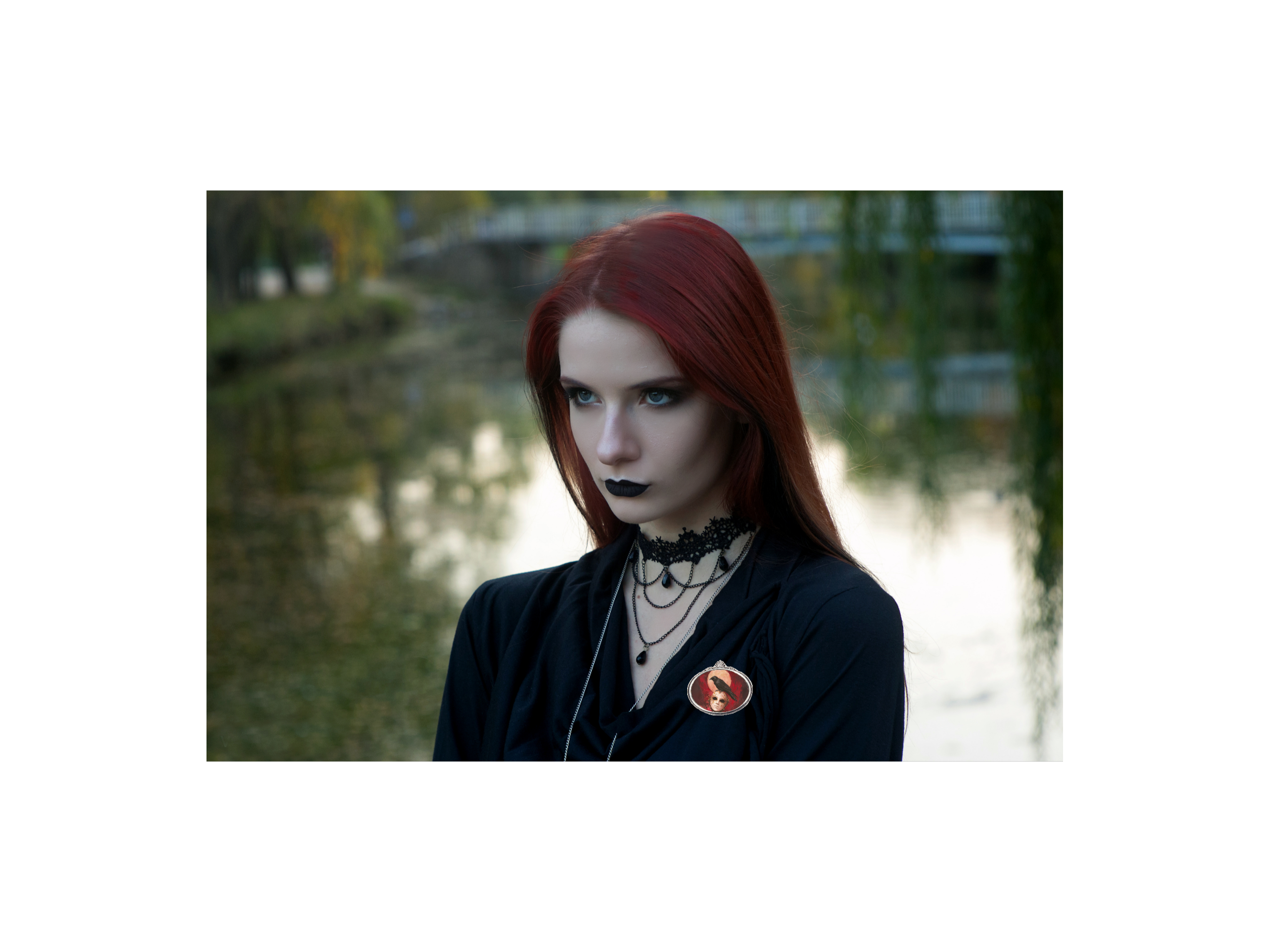 Raven and Mask Goth Brooch