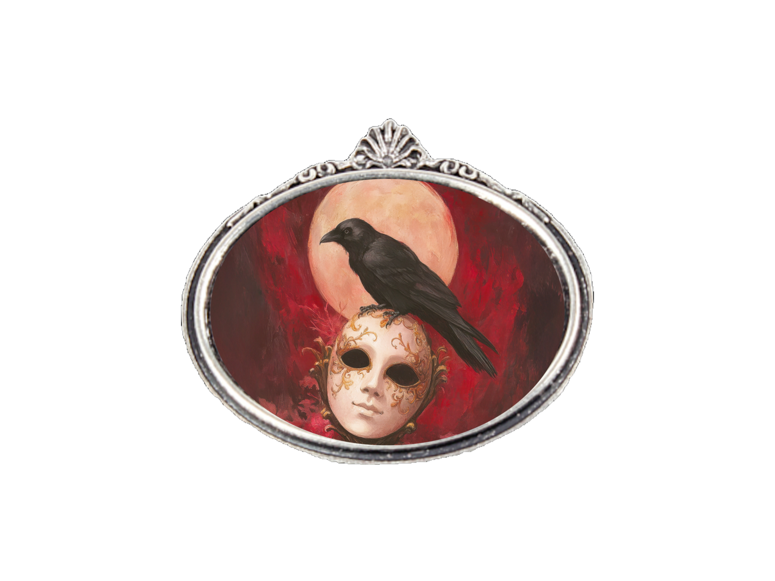 Raven and Mask Goth Brooch