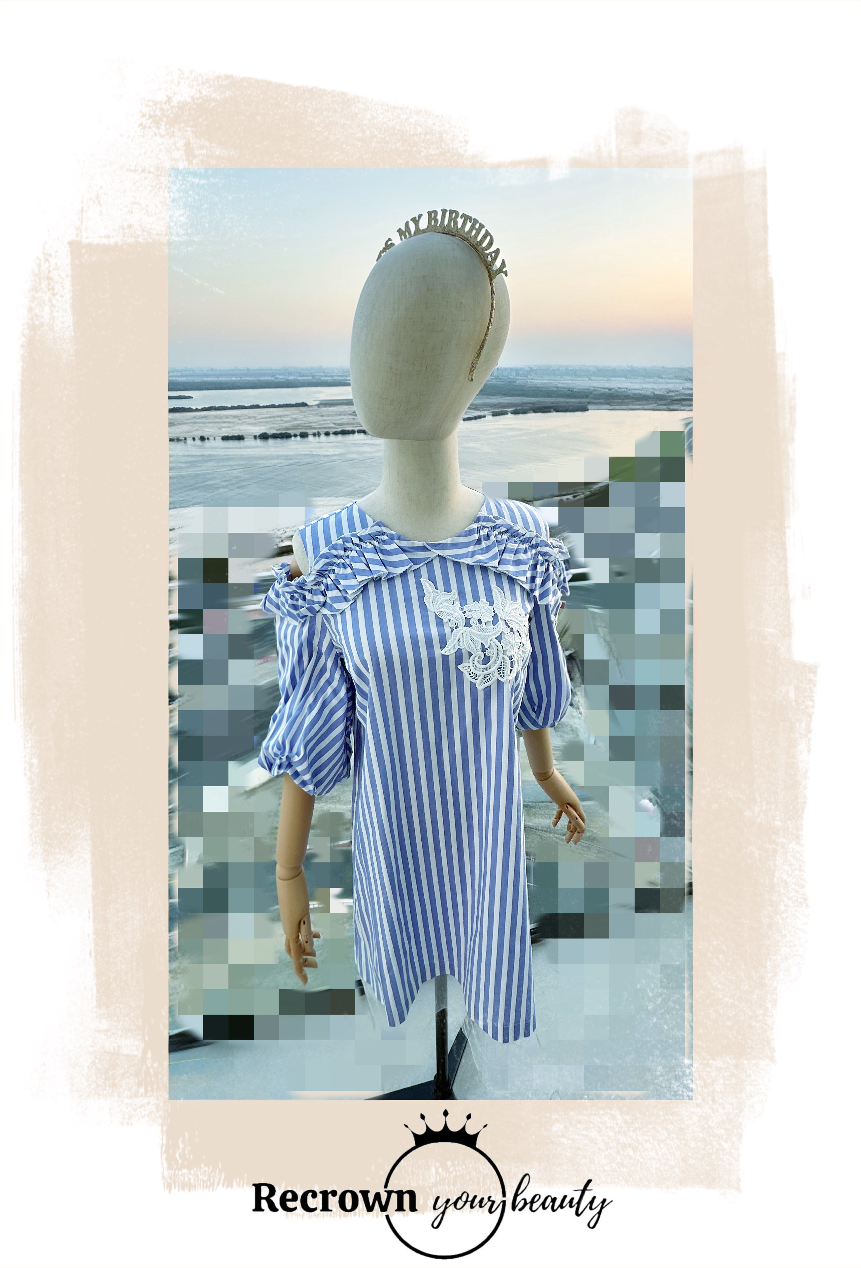 Blue and White Striped Ruffle Dress