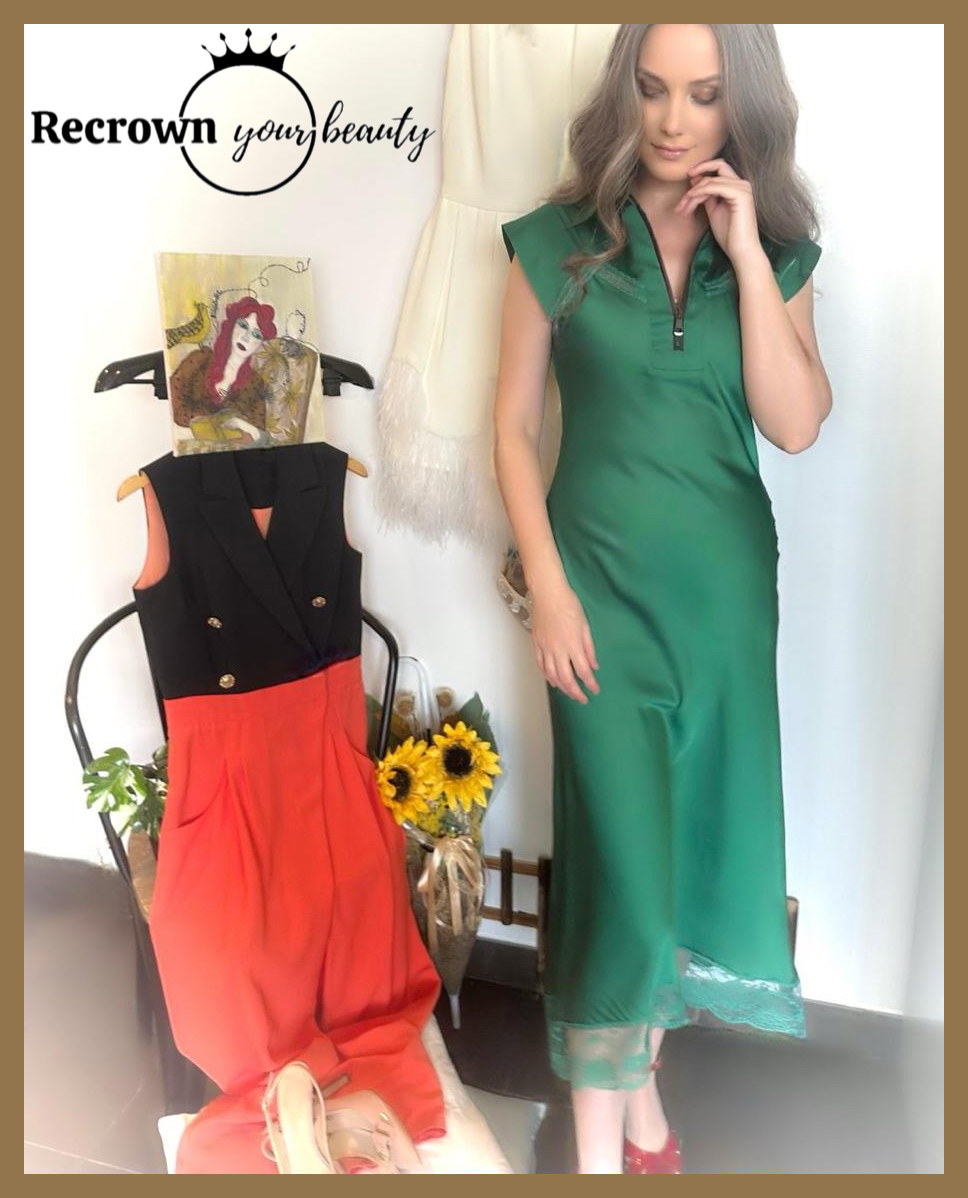 Green Satin Midi Dress