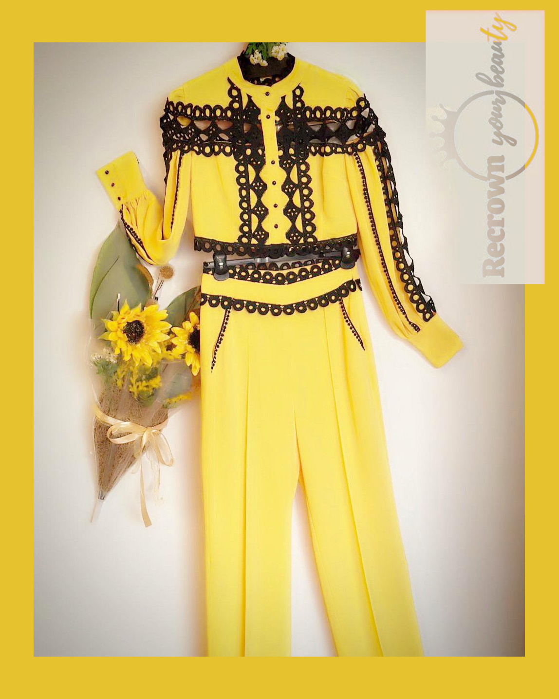 Yellow Two-Piece Lace-Trim Set