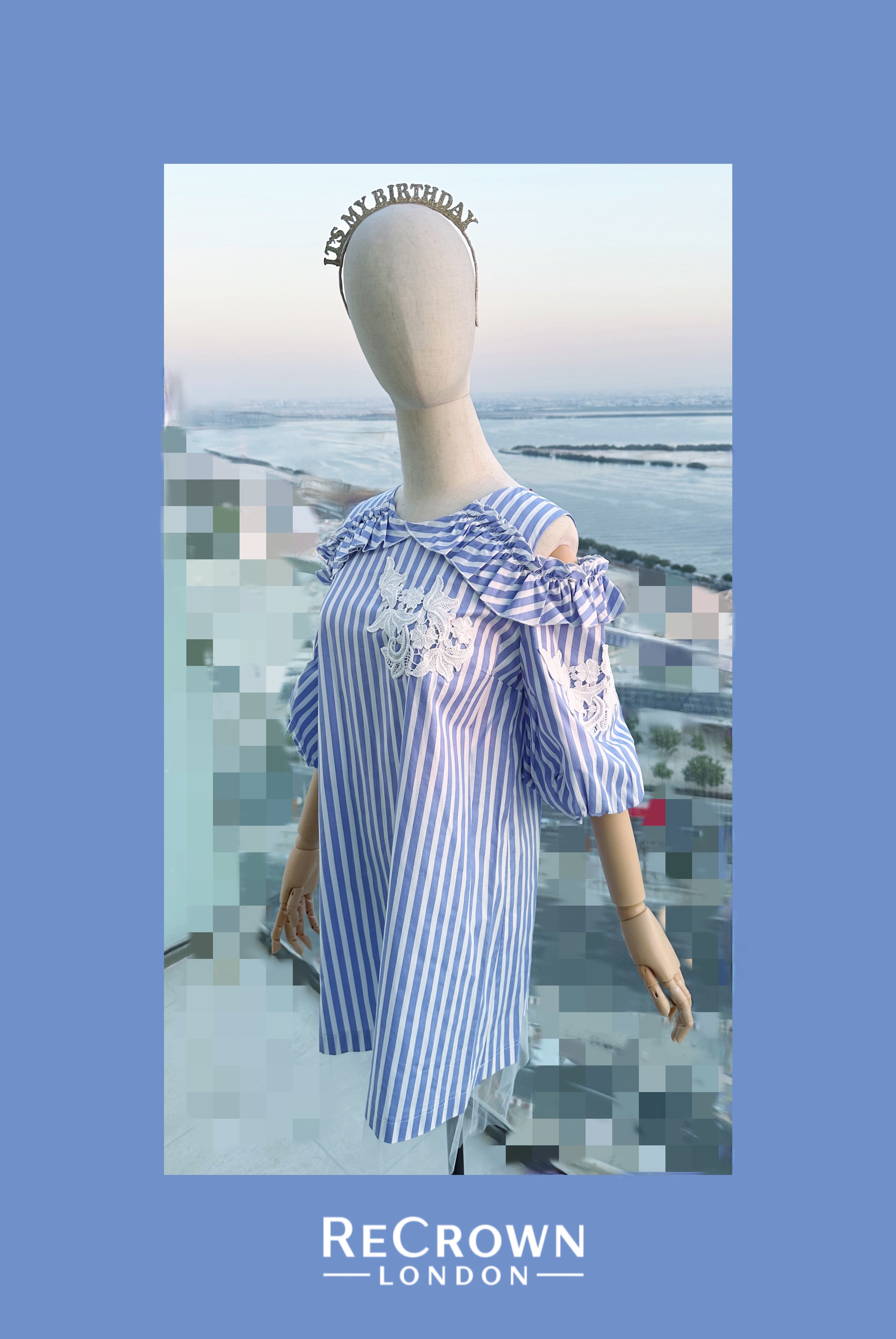 Blue and White Striped Ruffle Dress