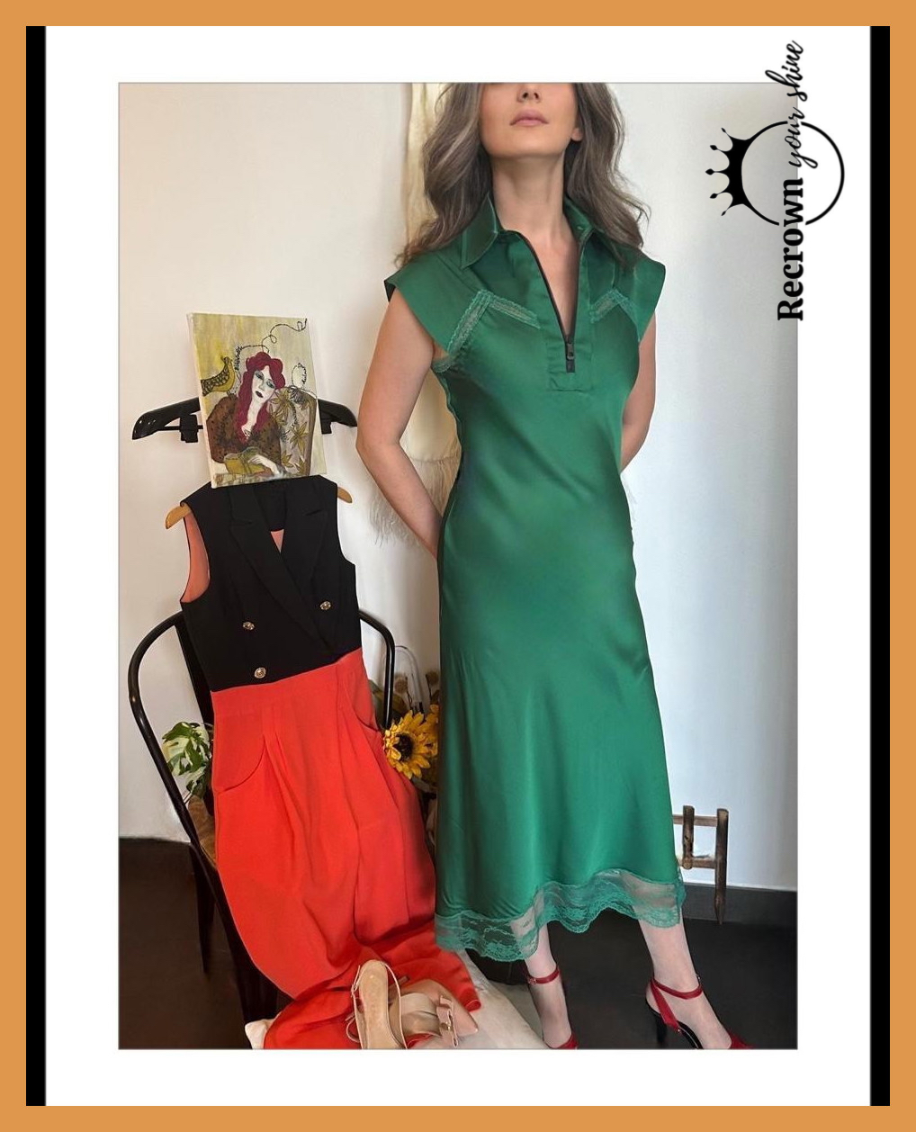 Green Satin Midi Dress