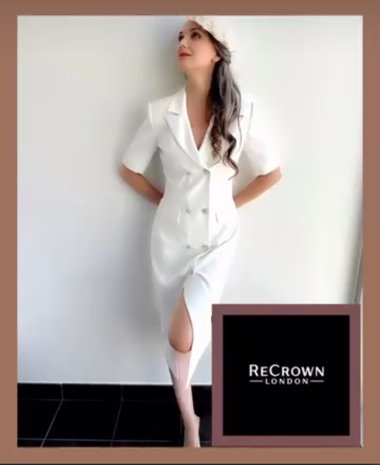 ReCrown London White Double-Breasted Midi Dress