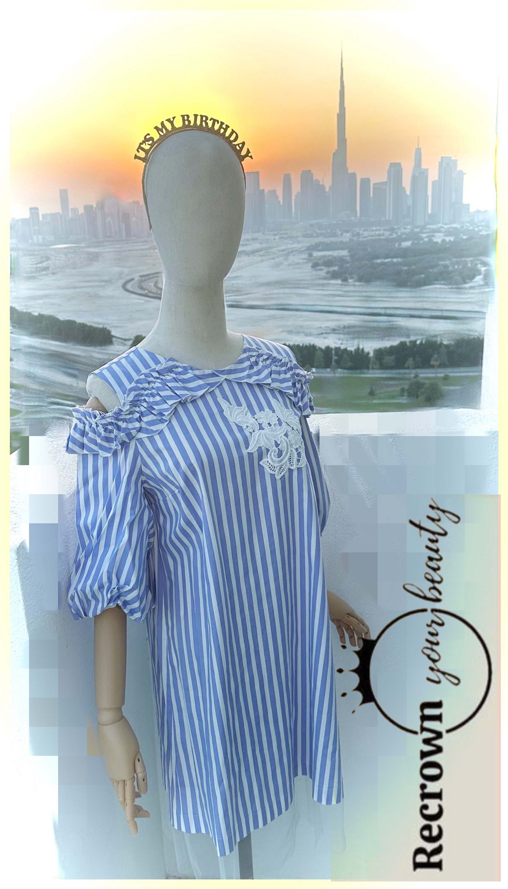 Blue and White Striped Ruffle Dress