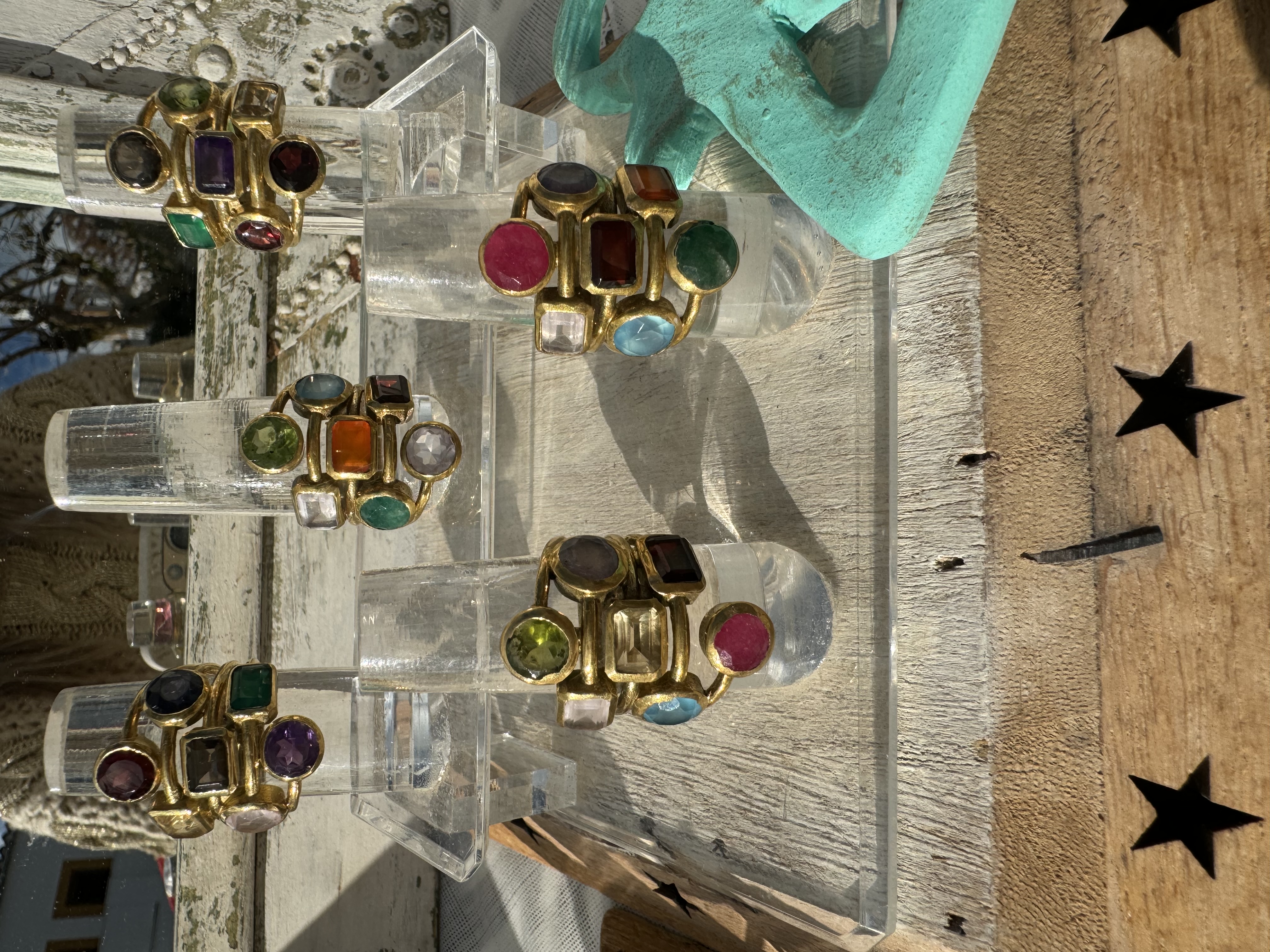7 MAGIC SISTERS & unique Multi Gemstone Brass Ring 