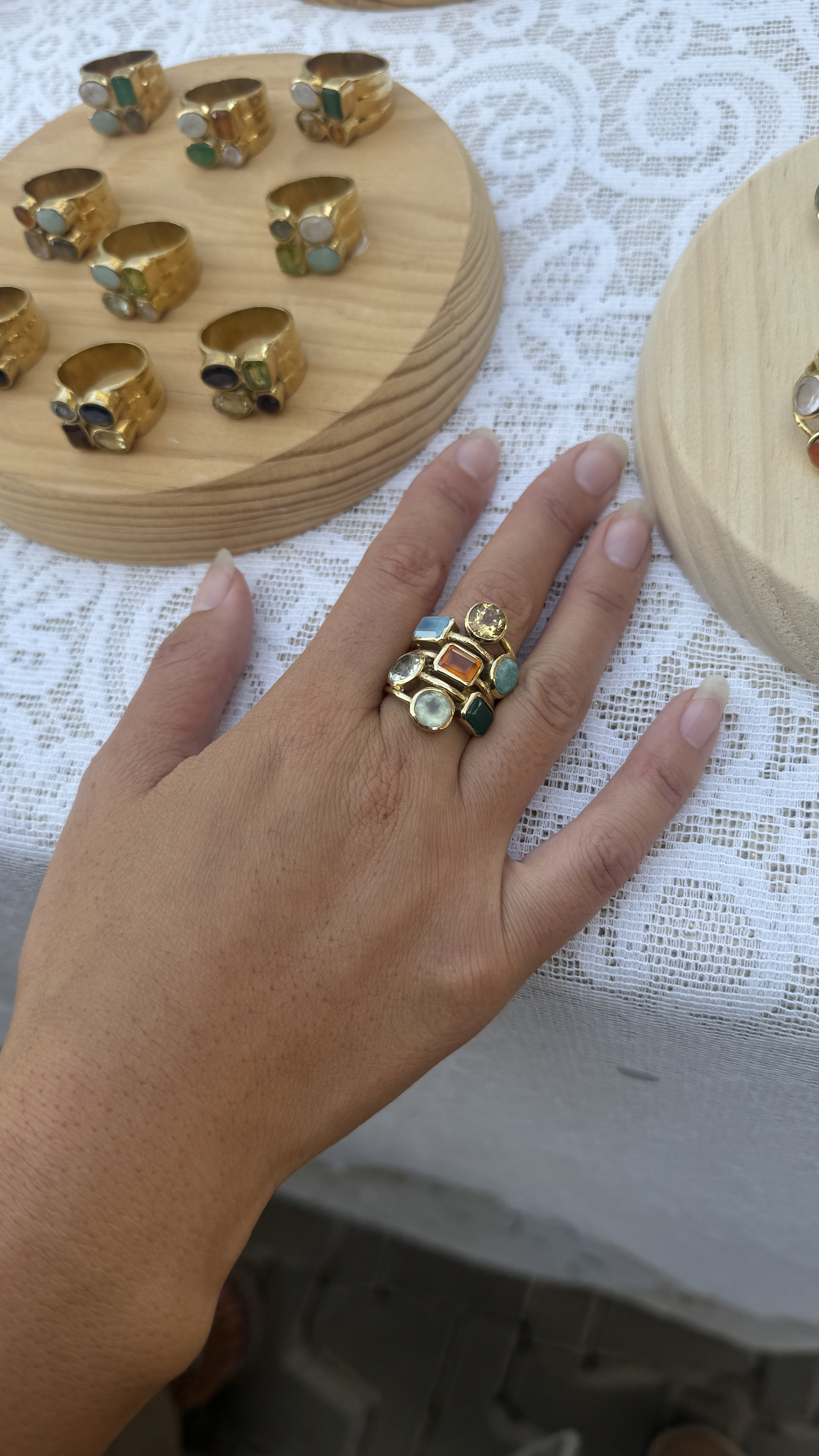 7 MAGIC SISTERS & unique Multi Gemstone Brass Ring 