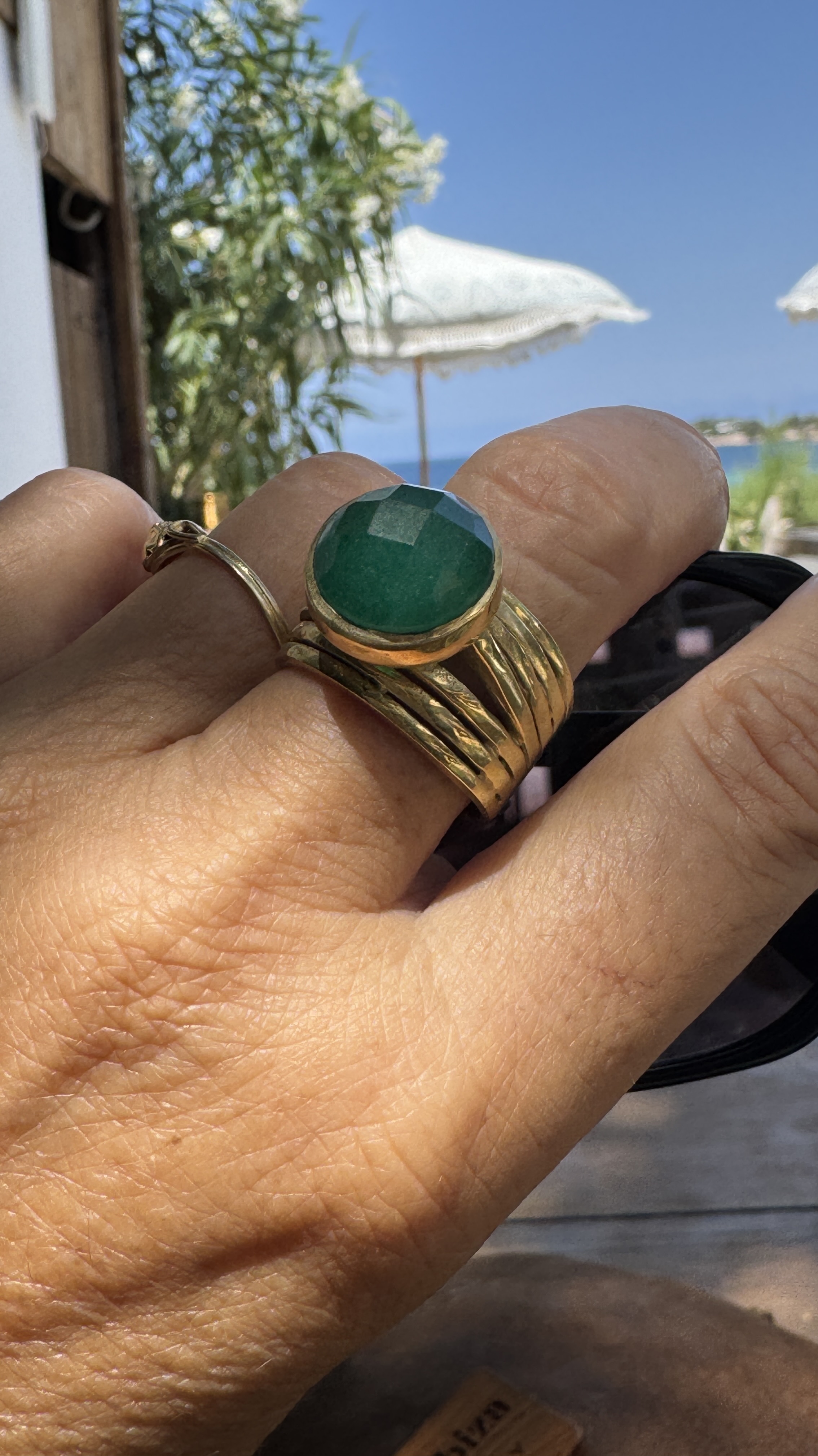  Green Onyx Brass Ring 
